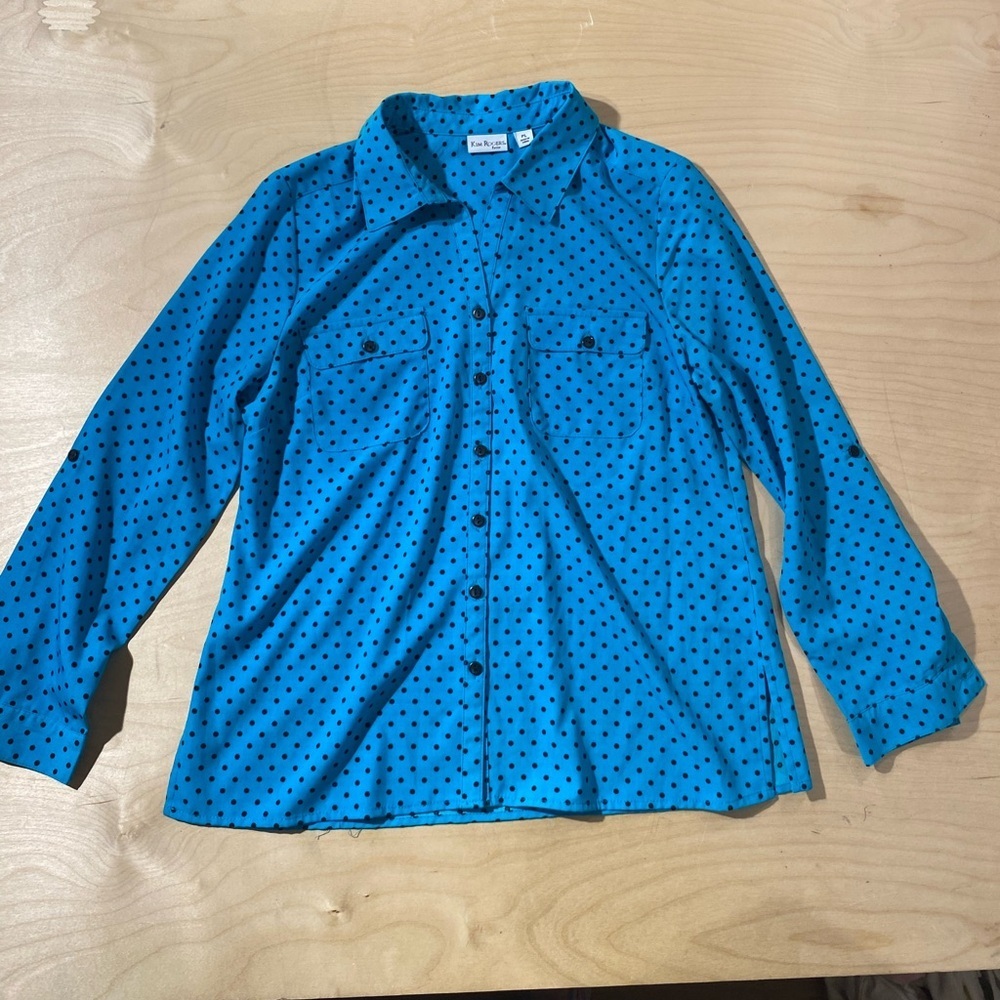 Kim Rogers Teal and Black Polka Dot Blouse PL (QL)